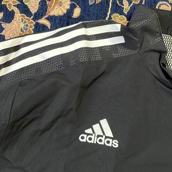 Black with white stripes adidas mens pullover windbreaker - Picture 2 of 9